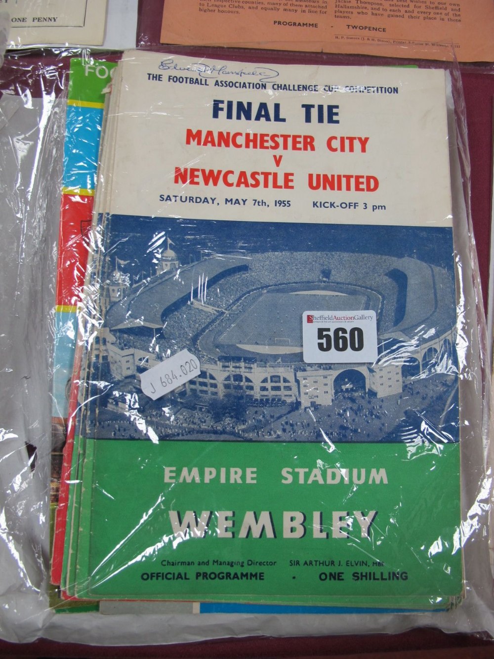 FA Cup Final Programmes 1955, (name on cover), 58, 59, 60, 62, 63 (punch holes), 65 to 69, 77, 78,