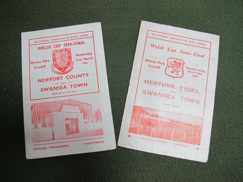 Swansea Town Welsh Cup Semi Final Programmes, at Ninian Park 1950 v Merthyr Tydfil, 56 v. Newport