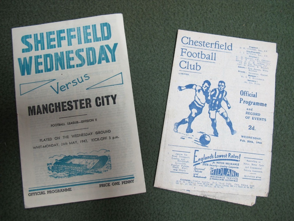 Sheffield Wednesday Programmes, 1946-7 v. Manchester City, 45-6 away at Chesterfield.