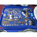 Assorted Costume Jewellery, including souvenir panel bracelet, earrings, necklaces, pendants on