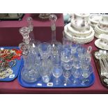 A Pair of XIX Century Decanters, with etched decoration, XIX Century wine glass and other