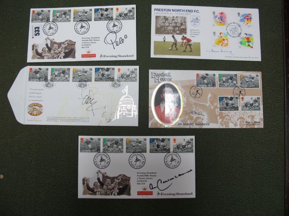 Signed First Day Cover Commemorating Football Legends, including Stanley Matthews, Tom Finney,