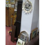 An Oval Wall Mirror, in gilt frame, circular example in metal frame; together with three prints. (