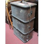 A Hessian Luggage Trunk, with leather handles, wood rail enforcers and inner tray.