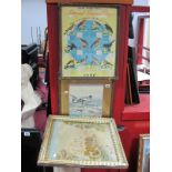 1947 National Savings Day and Aeronautical Achievement Prints, woolwork tapestry, all framed. (3)