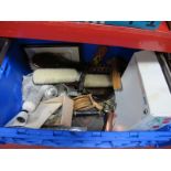 Postcards, lamp, cutlery, copper kettle, etc:- One Box
