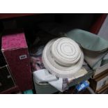 A Quantity of Fabric, material, ladies hat, etc, in case, together with dolls in boxes.