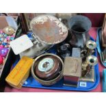 A Pair of Victorian Brass candlesticks, copper jug, barometer, kitchen scales, Carl Zeiss Jena 8 x