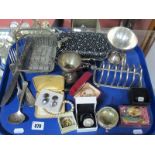 A Plated Toast Rack, Blue John cufflinks, plated basket, etc:- One Tray