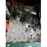 Stuart and Other Drinking Glasses, pair of decanters, oval plated tray, jam pots, etc:- One Tray