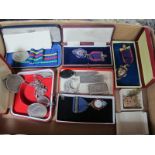 Two Silver and Enamelled Oddfellows Medals, other medals, silver ingot, locket, brooches, etc.