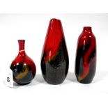 Three Royal Doulton Flambé Veined Vases, shape 1614, 15cm high, 1613, 17cm high and 1606, 11.5cm