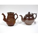 A Mid XIX Century Brampton Brown Salt Glazed Stoneware Teapot and Cover, of plain globular form,