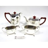 A Hallmarked Silver Four Piece Tea Set, LH, Sheffield 1946, each of plain tapering design with