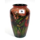 A Moorcroft Pottery Vase, of tapered baluster form, painted in the flambé Orchid pattern, WM