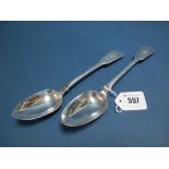 A Pair of Hallmarked Silver Fiddle Pattern Table Spoons, John Sutter, Chester 1839, initialled,