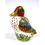 A Royal Crown Derby Porcelain Paperweight Modelled as a Green Winged Teal, an exclusive edition