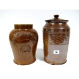 A Mid XIX Century Brampton Brown Salt Glazed Stoneware Jar, applied with the Royal Crest below a