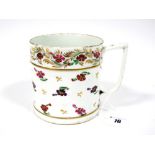 An Early XIX Century Derby Porcelain Porter Mug, painted in red, pink and purple with floral