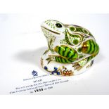 A Royal Crown Derby Porcelain Paperweight Modelled as a Toad, limited edition No. 1590/3500, 2007,