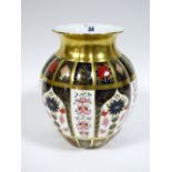 A Royal Crown Derby Porcelain Old Imari Pattern 1128 Vase, of lobed ovoid form with frilled neck,