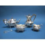 A Matched Hallmarked Silver Four Piece Tea Set, C.C.P, London 1904, 1905, each of panelled form,