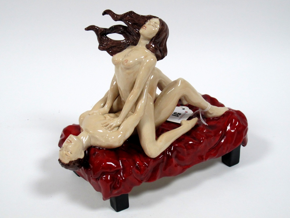 A Peggy Davies Erotic Porcelain Figure "Sexual Passion", in red colourway, an artist proof by John