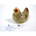 A Royal Crown Derby Porcelain Paperweight Modelled as a Farmyard Hen, limited edition No. 3575/5000,