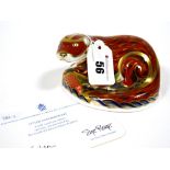 A Royal Crown Derby Porcelain Paperweight Modelled as an Otter, a gold signature edition