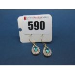 A Pair of Apatite and Diamond Set Drop Earrings, each of tear drop form, four claw set to the