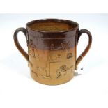 A Mid XIX Century Brampton Brown Salt Glazed Stoneware Two Handled Loving Cup, applied with a