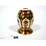 A Royal Crown Derby Imari Porcelain Egg on Stand, 1128 pattern, date code for 1995, printed mark,