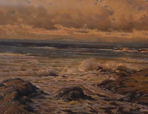 *Richard Forsyth (Scottish 1930-1997) 'Breaking Waves at Sunset' Pastel, signed lower left,