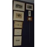 A small collection of etchings & drawings, to include a pencil drawing of 'Dryburgh Abbey',