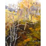 *Perpetua Pope (Scottish 1916-2013) 'Autumn Trees' Oil on board, signed lower right,