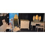 A suite of reproduction French style cream painted bedroom furniture,