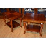 A pair of modern hardwood console tables, the rectangular top above cabriole legs and undertier,
