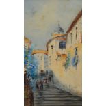 Unknown Artist 'Continental Street Scene' Watercolour, signed lower left 'De Tuluisa', 18.5 x 9.