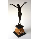 A contemporary Art Deco style French bronze figure, depicting a semi-clad lady in an elegant pose,