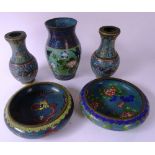 Five pieces of Chinese and Japanese cloisonne, comprising of two bowls,