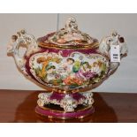 A Capo di Monte style tureen with cover, decorated with classical style nude figures,