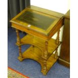 A Victorian mahogany open davenport, the hinged top with tooled leather inset,