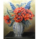 MJ Violla 'Still Life of Poppies' Oil on board, signed lower right,