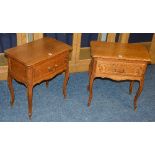 A pair of French oak bedside tables, with single drawer, 60cm high x 56.