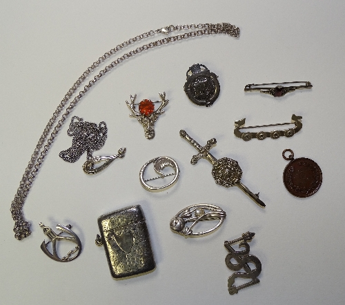 A small collection of silver jewellery, to include two brooches and a pendant by Ola Gorie,