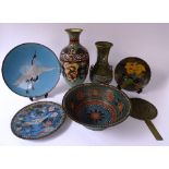 Six pieces of Chinese and Japanese cloisonne, comprising of large vase, brass vase, bowl,