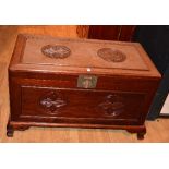 A Chinese hardwood blanket chest, with hinged top,