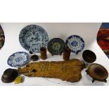 A quantity of Chinese pottery and wood items circa 19th century and later,