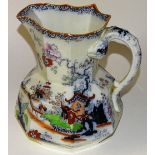 A Victorian Mason's Ironstone jug, decorated with Oriental figures & foliage on white ground,