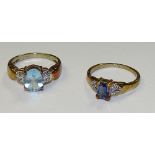 A 9ct gold aquamarine and white topaz ring,